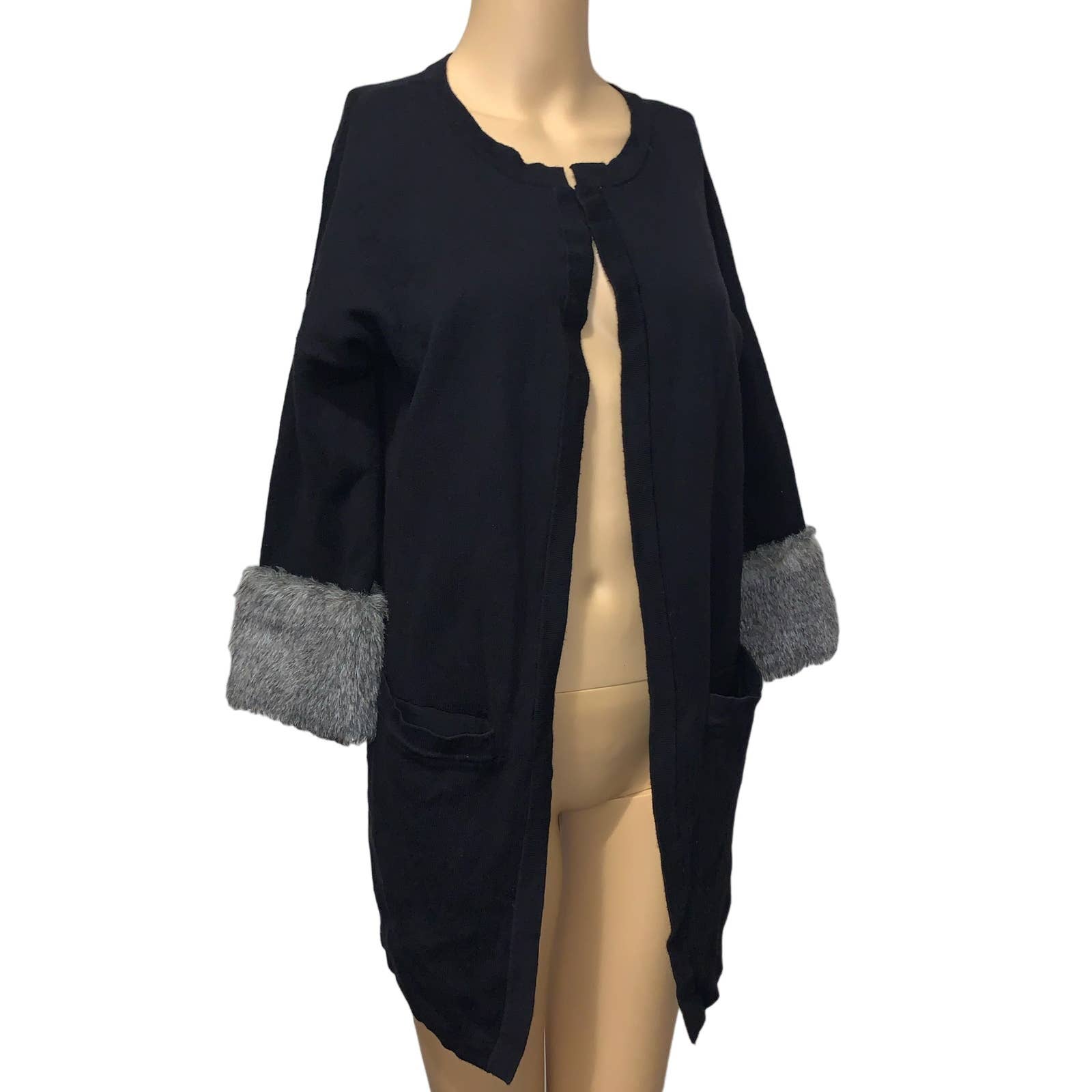 Valerie Stevens Black Long-Sleeve Open Front Cardigan Sweater, Size S